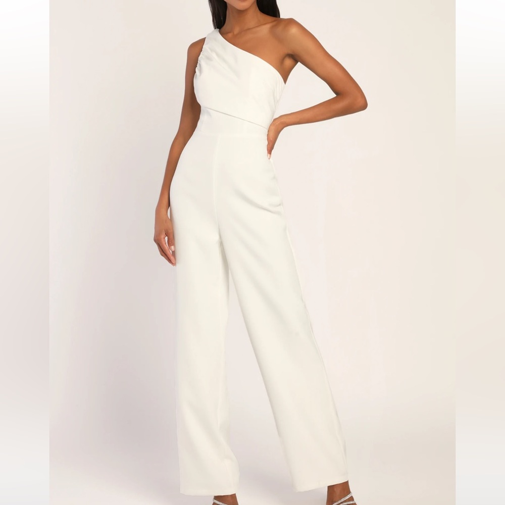 Lulu’s White One-Shoulder Wide Leg Jumpsuit